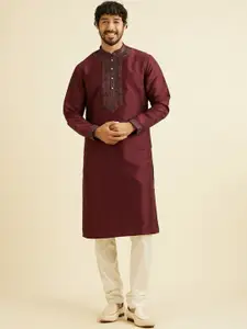 Manyavar Floral Yoke Design Straight Thread Work Kurta with Churidar