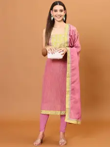 Meena Bazaar Embroidered Zari Tissue Unstitched Dress Material