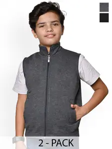 BAESD Boys Pack Of 2 Mock Collar Solid Fleece Casual Bomber Jackets