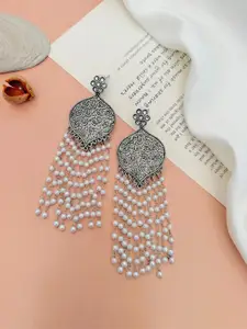 ABDESIGNS Greman Silver-Plated Beaded High-Quality Ornamental Drop Earrings
