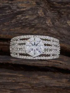 Kushal's Fashion Jewellery Rhodium-Plated Cubic Zirconia-Studded Adjustable Finger Ring