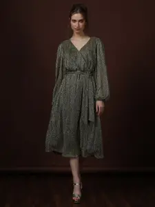 Vero Moda Women Embellished Bishop Sleeve Fit & Flare Midi Dress