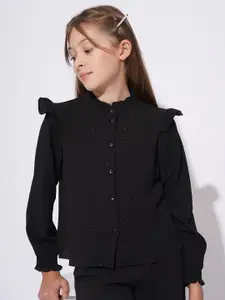 Vero Moda Girls Band Collar Solid Casual Shirt
