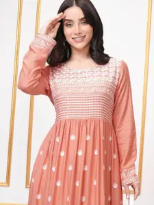 Vishudh Women Self Design Embroidered Maxi Dress