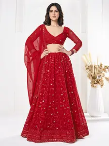 KALINI Embroidered Thread Work Semi-Stitched Lehenga & Unstitched Blouse With Dupatta