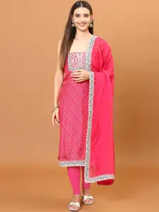 Meena Bazaar Bandhani Printed Thread Work Art Silk Unstitched Dress Material