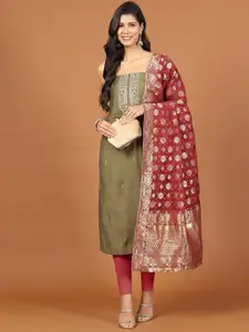 Meena Bazaar Embroidered Zari Chanderi Unstitched Dress Material