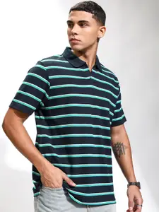 HIGHLANDER Men Striped Polo Collar Relaxed Fit T-shirt