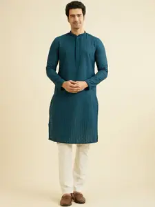 Manyavar Floral Embroidered Straight Chikankari Kurta with Pyjamas