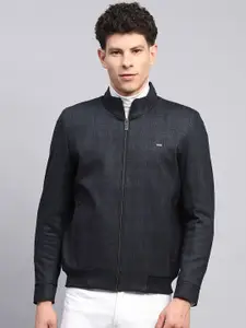 Monte Carlo Men Mock Collar Checked Casual Bomber Jacket