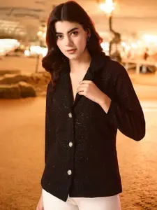 IUGA Printed Shirt Collar Button Shrug