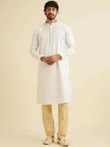 Manyavar Floral Embroidered Straight Thread Work Satin Kurta with Pyjamas