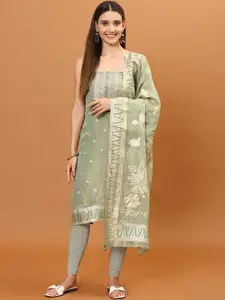 Meena Bazaar Zari Embroidery & Woven Art Silk Unstitched Dress Material