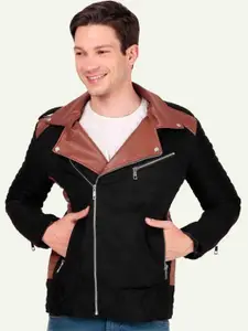Leather Retail Men Lapel Collar Solid Casual Biker Jacket