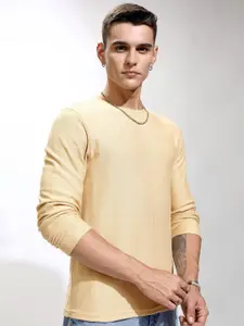 HIGHLANDER Men Self Design Round Neck Cotton Relaxed Fit T-shirt