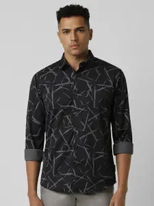 V Dot Men Spread Collar Abstract Printed Casual Shirt