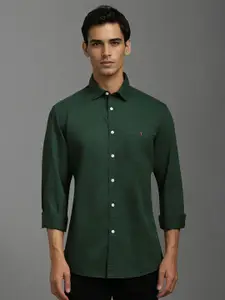 Louis Philippe Jeans Men Spread Collar Solid Cotton Casual Shirt