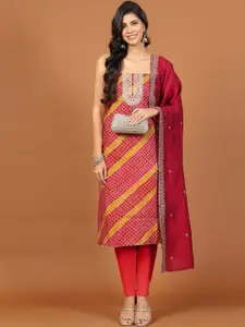 Meena Bazaar Geometric Printed Sequinned Unstitched Dress Material