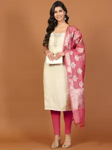 Meena Bazaar Floral Woven Design Sequinned Unstitched Dress Material