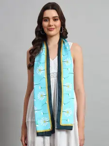 Ravaiyaa Women Turquoise Blue Printed Satin Scarf