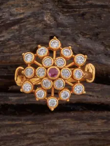 Kushal's Fashion Jewellery Embellished Bridal 92.5 Silver Gold-Plated Stones- Finger Ring