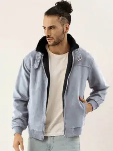 Campus Sutra Men Mock Collar Solid Casual Bomber Jacket