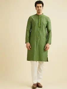 Manyavar Floral Embroidered Straight Thread Work Kurta with Pyjamas