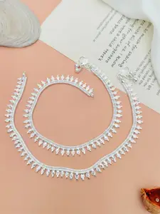 ABDESIGNS Set Of 2 Silver-Plated Artificial Stones and Beads Anklet