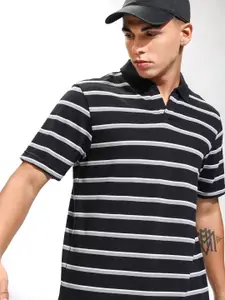 HIGHLANDER Men Striped Polo Collar Relaxed Fit T-shirt