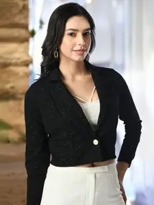 IUGA Printed Shirt Collar Crop Button Shrug