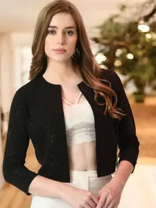 IUGA Printed Collarless Crop Open Front Shrug