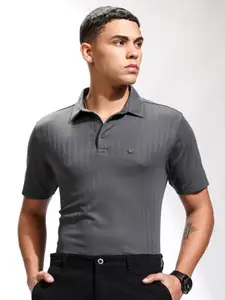 HIGHLANDER Men Striped Polo Collar Slim Fit T-shirt