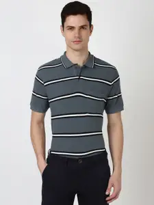 Peter England Men Striped Polo Collar T-shirt