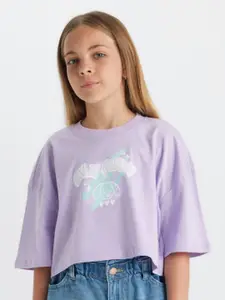 DeFacto Girls Graphic Printed Round Neck Cotton T-shirt