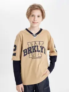 DeFacto Boys Typography Printed V-Neck Cotton T-shirt