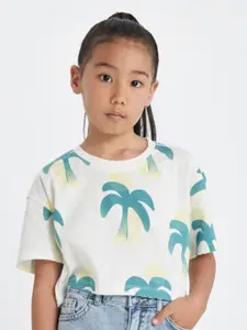 DeFacto Girls Conversational Printed Round Neck Cotton T-shirt