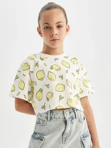 DeFacto Girls Graphic Printed Round Neck Cotton T-shirt