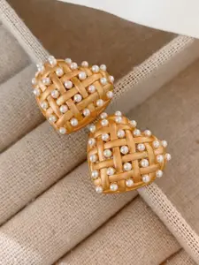 DIVASTRI Gold Plated Pearl Heart Shaped Studs