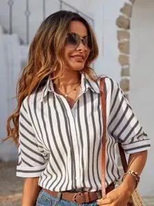 Stylecast X Slyck Women Comfort Cutaway Collar Vertical Striped Casual Shirt