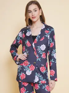 KATLINE Printed Double-Breasted Notched Lapel Casual Blazer
