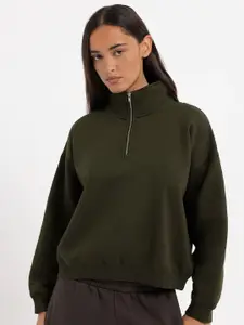 MISCHIEF MONKEY Women High Neck Half Zipper Pullover Casual Sweatshirt