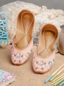 House of Pataudi Women Hand Emboidered Leather Mojaris Flats