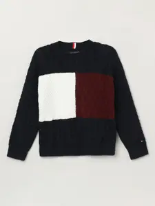 Tommy Hilfiger Boys Cotton Cable Knit Colourblocked Pullover Sweaters
