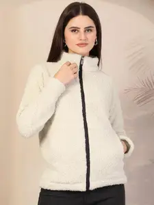 KLOTTHE Women White Solid Sherpa Heavy Winter Jacket