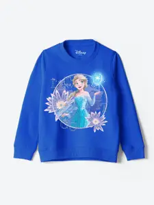 YK Disney Girls Graphic Printed Round Neck Cotton Pullover Sweatshirt