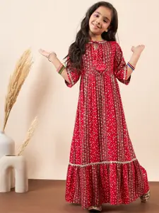 Stylo Bug Girls Abstract Print Bell Sleeve A-Line Maxi Dress