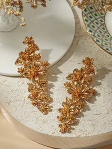 Jazz and Sizzle Gold Plated Floral Shaped Drop Earrings