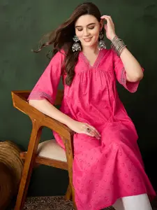 Sangria Printed Pure Cotton A-Line Kurtas