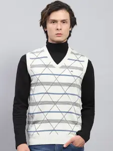 Monte Carlo Men Woollen Self Design V Neck Sleeveless Sweater Vest