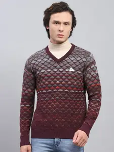Monte Carlo Men Woollen Self Design V Neck Full Sleeve Pullover